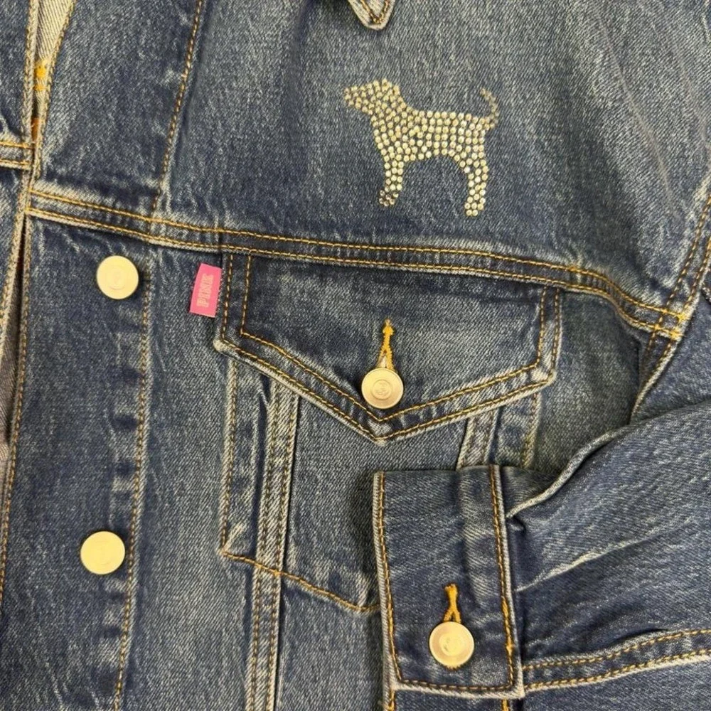VS PINK limited edition Rhinestone Denim‎ Jacket, oversized jacket, Summer fit
